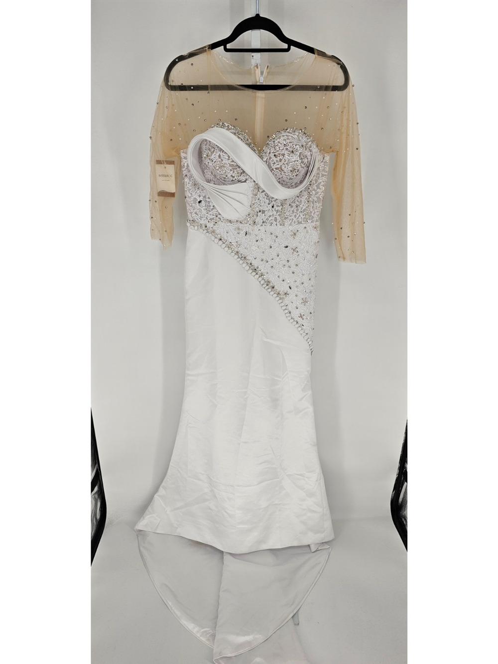 NWT Missacc Wedding Dress White Beaded A-Line Chiffon Bridal Gown Size 12/14